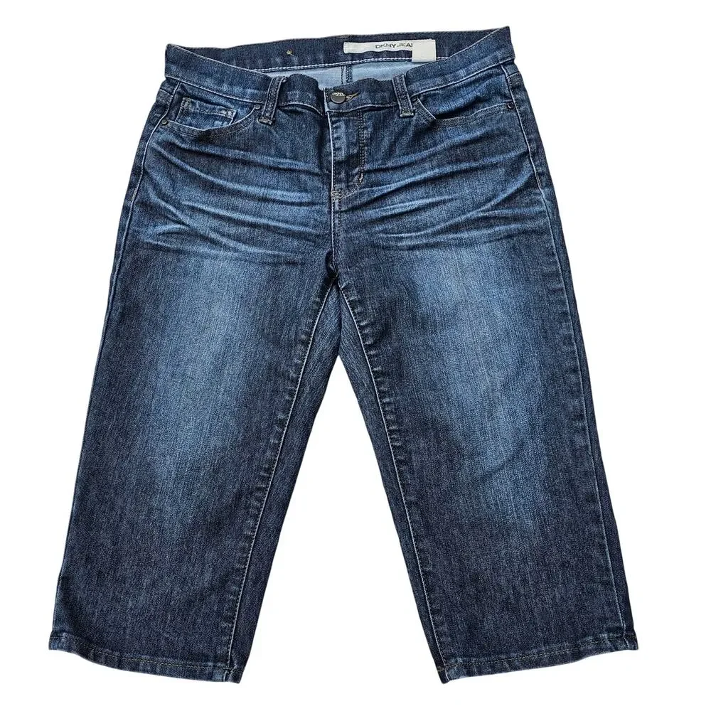 Denim Shorts DKNY Size 6 Dark Wash Stretch Bermuda Short Donna Karan New York - Picture 2 of 7